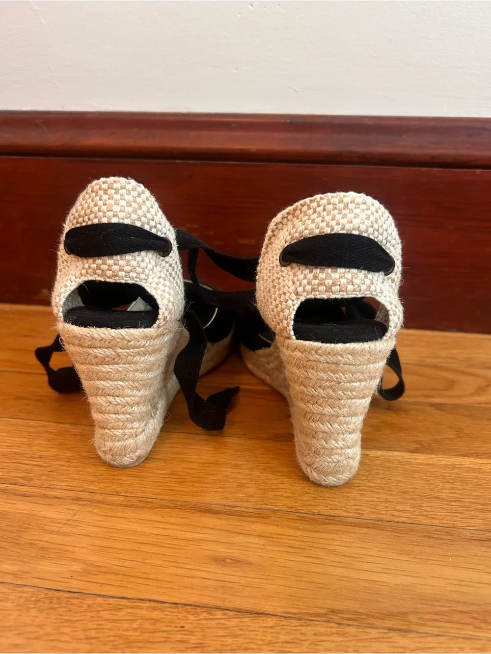 Soludos Black Ankle-Tie Wedge Espadrille